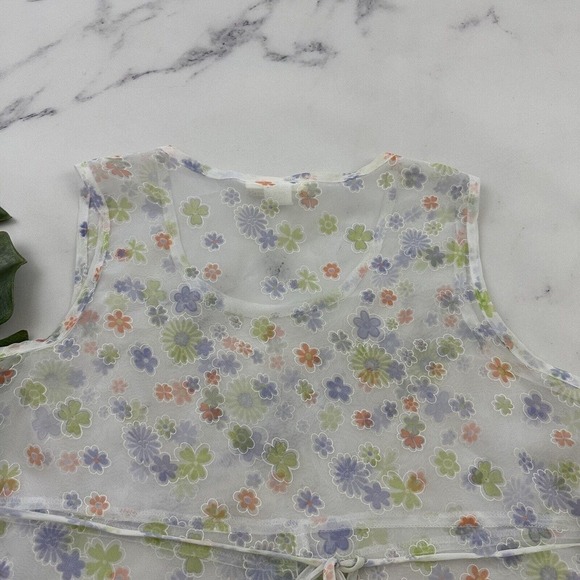 Finesse Womens Vintage Y2k Babydoll Top Size L White Purple Floral Sheer - Picture 9 of 11